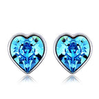Aquamarine Heart Stud Earrings embellished with Crystals from Swarovski