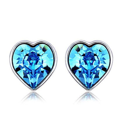 Aquamarine Heart Stud Earrings embellished with Crystals from Swarovski