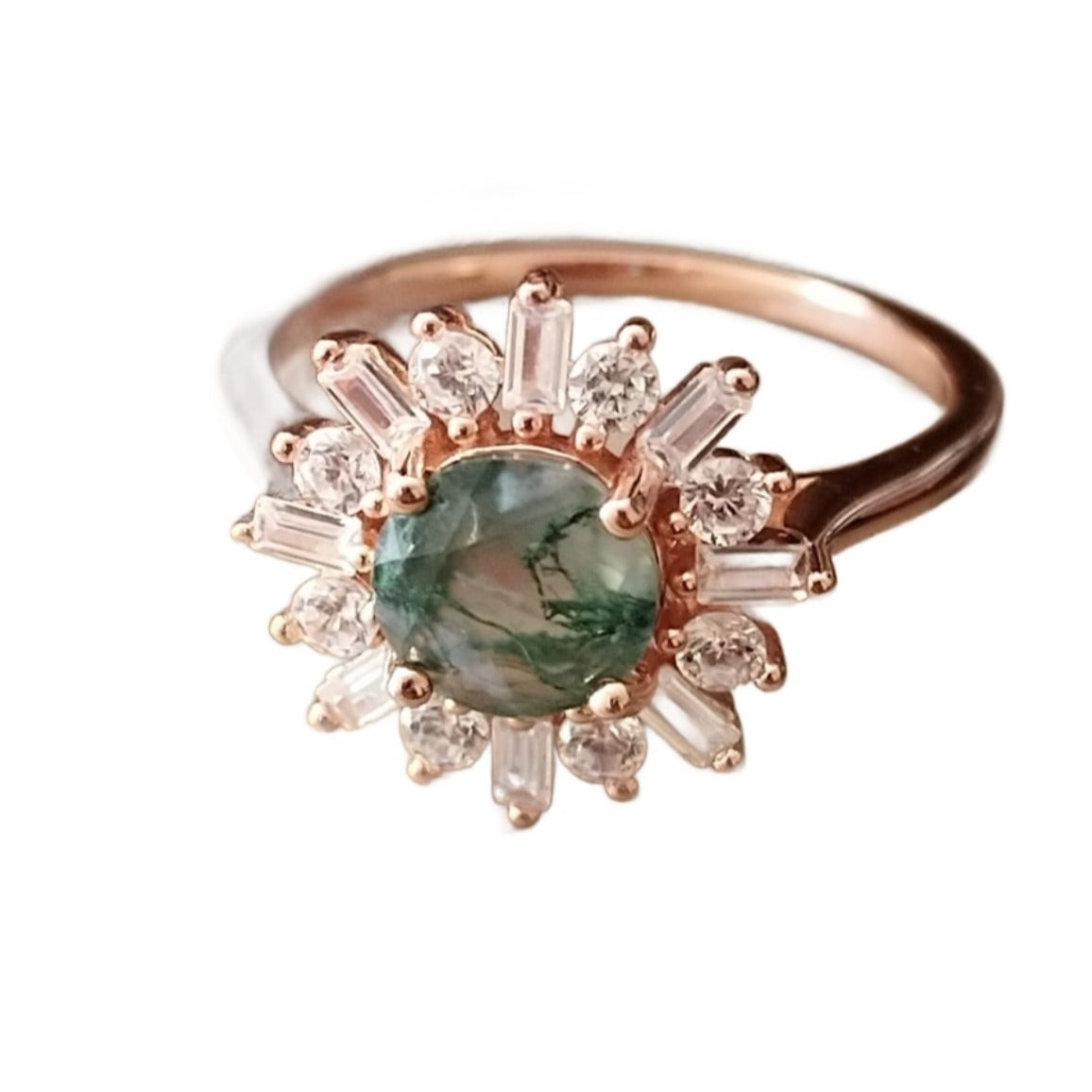 Halo Marquise Moss Agate Engagement Ring