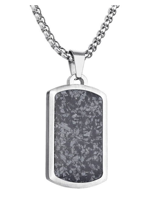 Stainless Steel Gemstone Dog Tag Necklace - Snowflake Obsidian