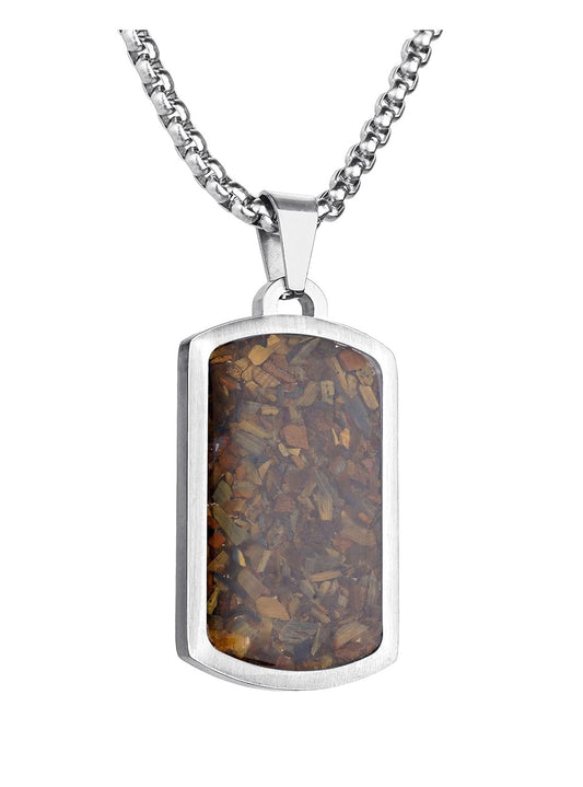 Stainless Steel Gemstone Dog Tag Necklace - Tigers Eye