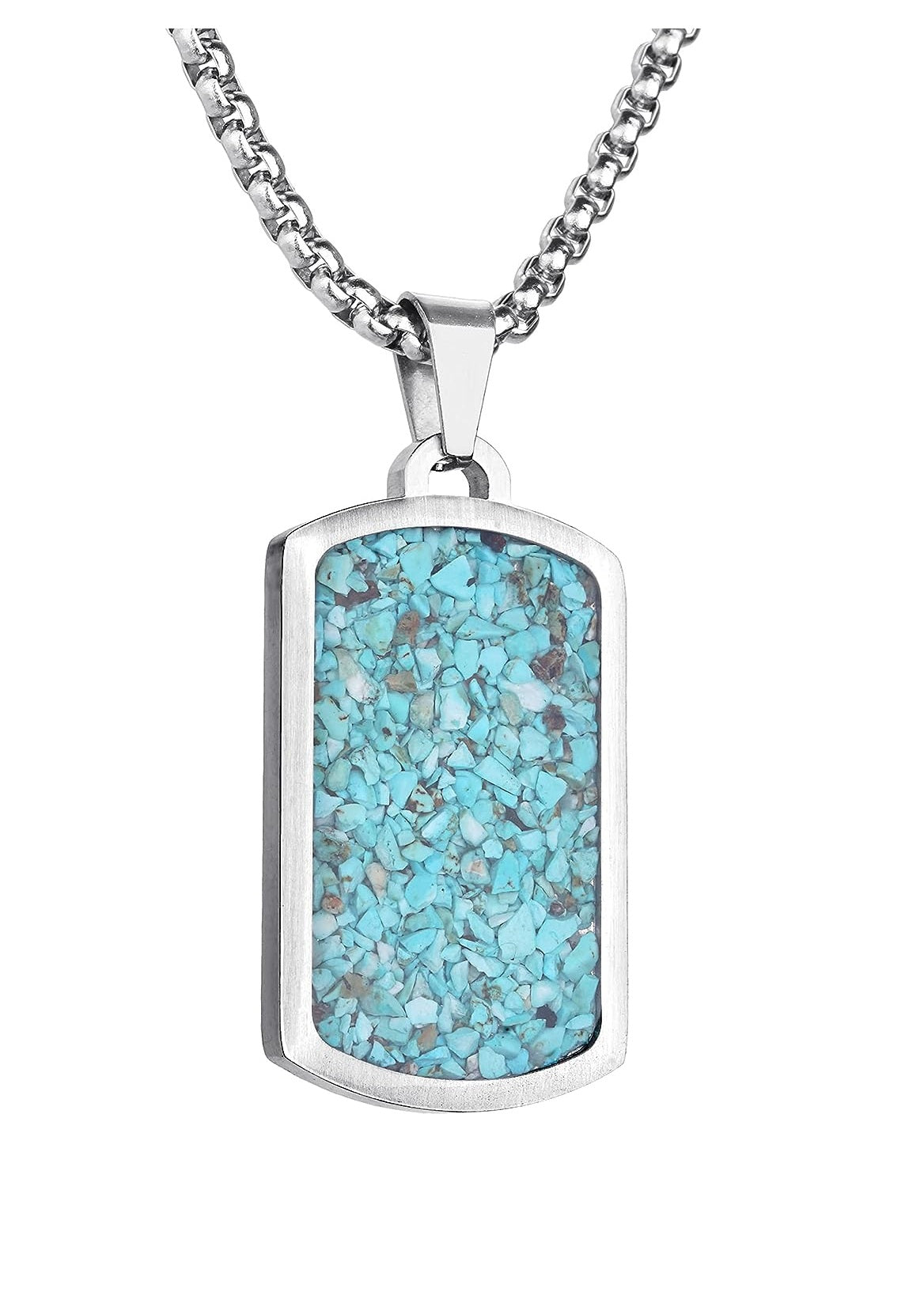 Stainless Steel Gemstone Dog Tag Necklace - Green Turquoise
