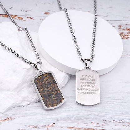 Stainless Steel Gemstone Dog Tag Necklace - Tigers Eye