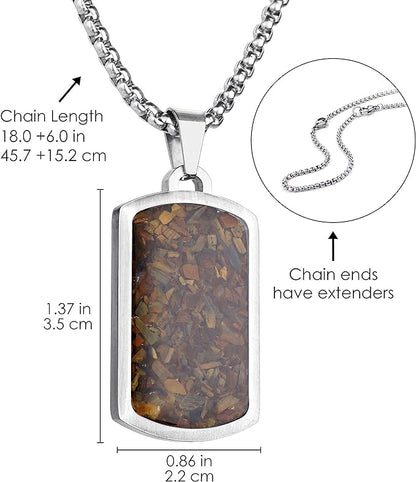 Stainless Steel Gemstone Dog Tag Necklace - Tigers Eye