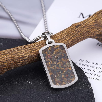 Stainless Steel Gemstone Dog Tag Necklace - Tigers Eye