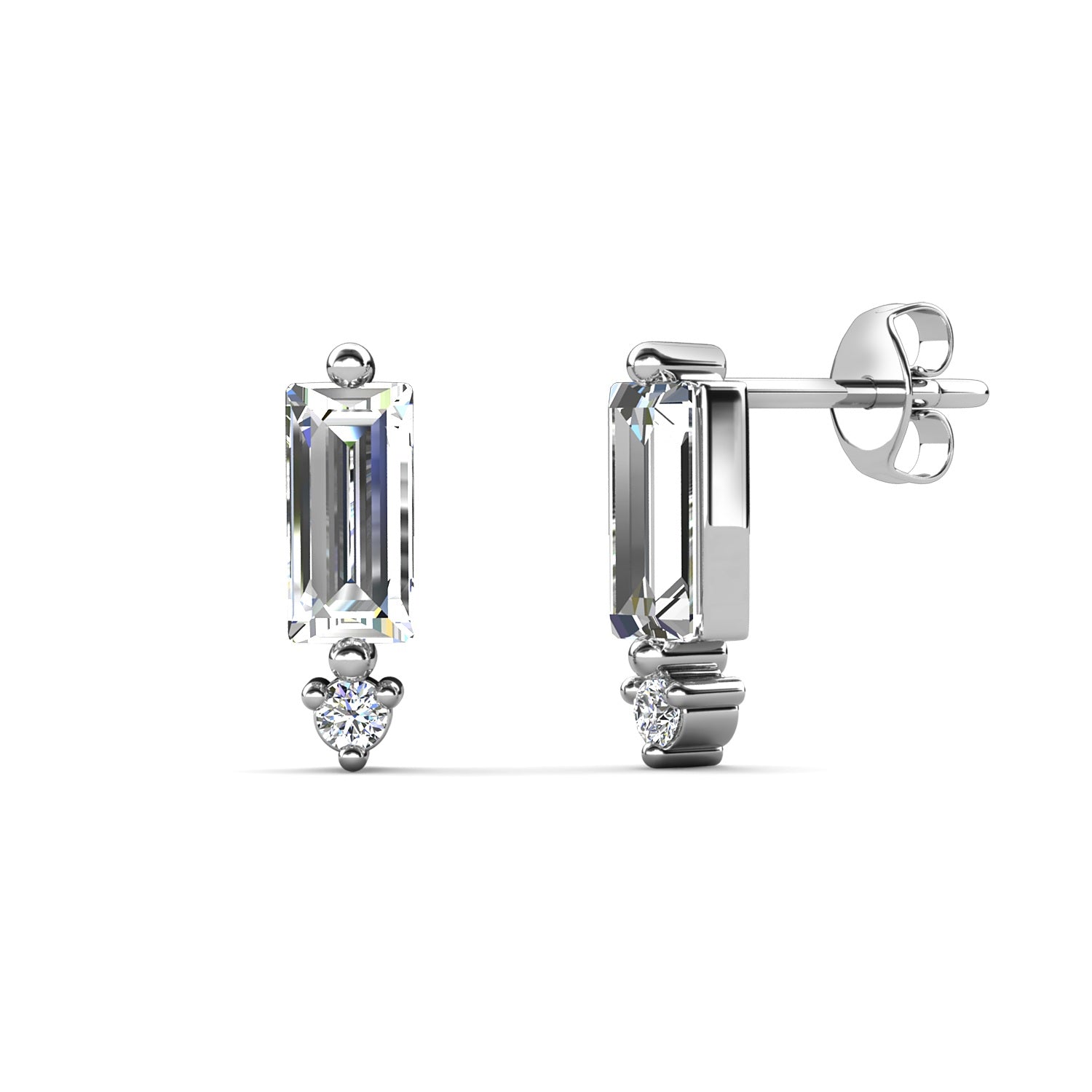 Baguette Drop Earrings – 18K White Gold Plated - Embellished with Swarovski® Crystals
