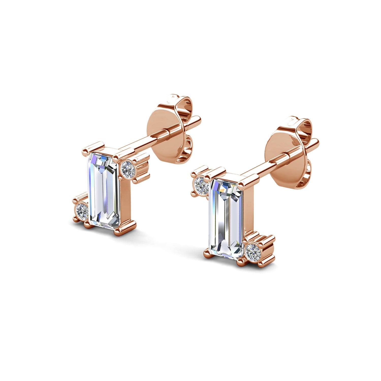 Baguette Stud 18K Rose Gold Plated Earrings Embellished with Swarovski® Crystals