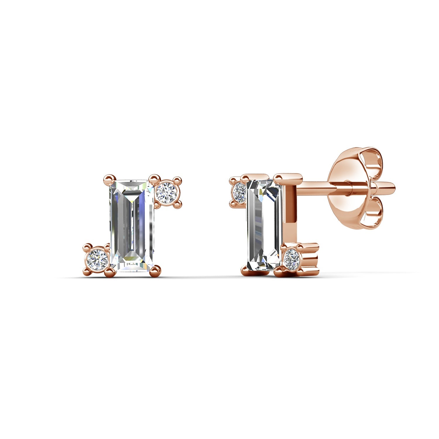 Baguette Stud 18K Rose Gold Plated Earrings Embellished with Swarovski® Crystals
