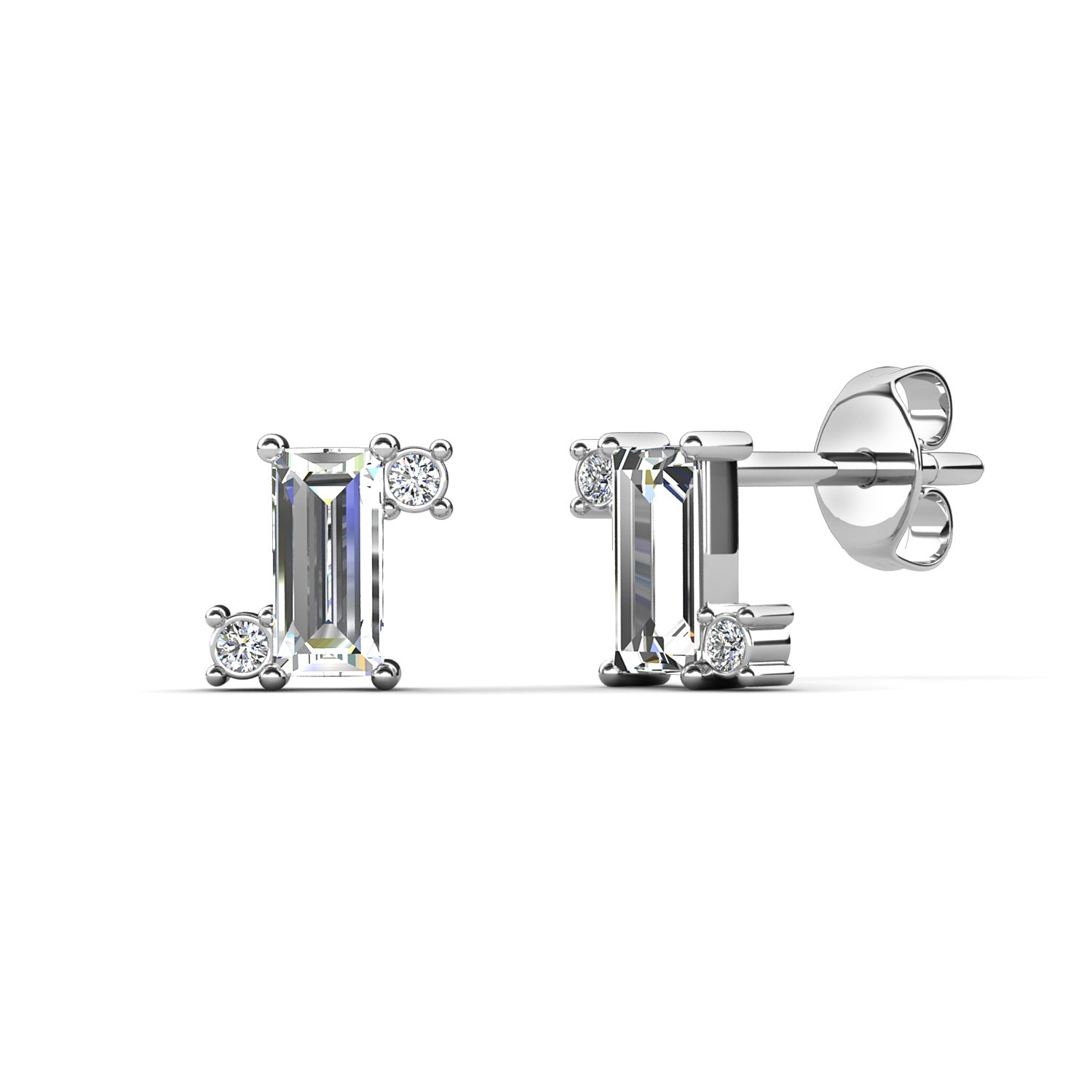 Baguette Stud 18K White Gold Plated Earrings Embellished with Swarovski® Crystals
