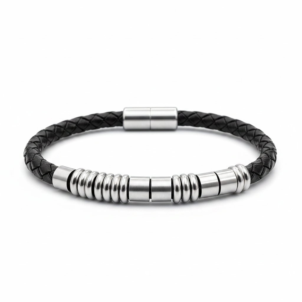 Men's Morse Code Leather Bracelet "Best Dad" Hidden Message