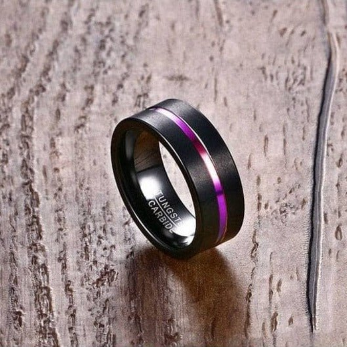 Black Tungsten Carbide Ring with Rainbow Line – 8MM Men’s Wedding Band, Scratch-Resistant Comfort Fit