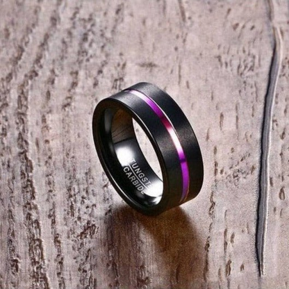 Black Tungsten Carbide Ring with Rainbow Line – 8MM Men’s Wedding Band, Scratch-Resistant Comfort Fit