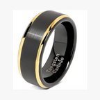 Black and Gold Beveled Edge Tungsten Carbide Ring – 8MM Men’s Wedding Band, Scratch-Resistant, Comfort Fit