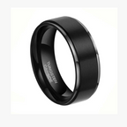 Black Beveled Edge Tungsten Carbide Ring – 8MM Men’s Wedding Band, Scratch-Resistant Comfort Fit