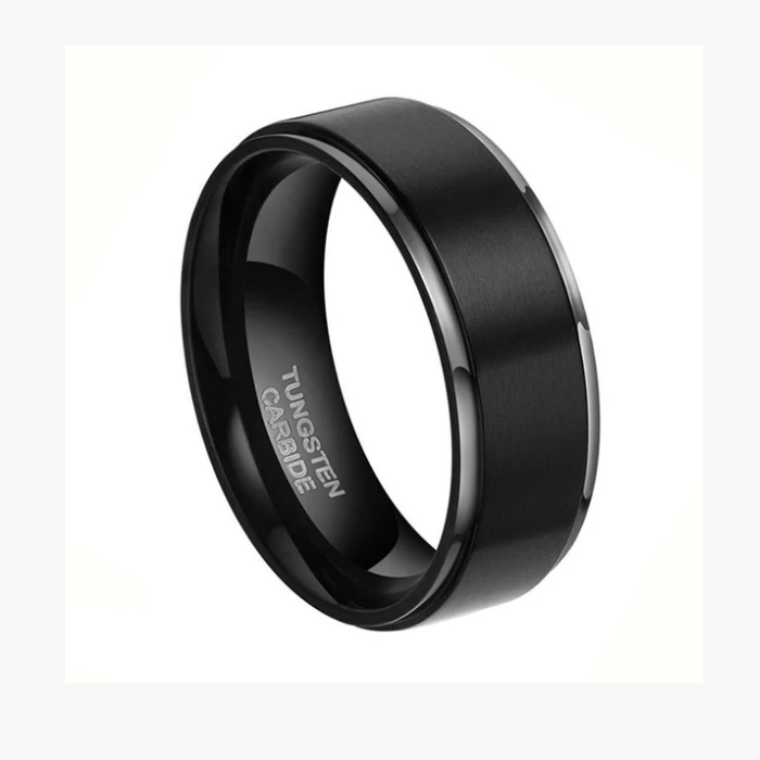 Black Beveled Edge Tungsten Carbide Ring – 8MM Men’s Wedding Band, Scratch-Resistant Comfort Fit