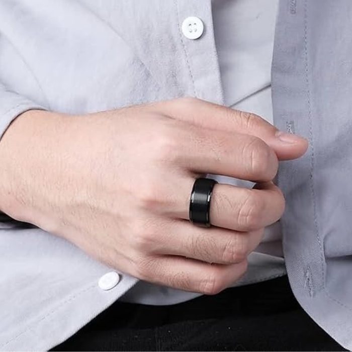 Black Beveled Edge Tungsten Carbide Ring – 8MM Men’s Wedding Band, Scratch-Resistant Comfort Fit