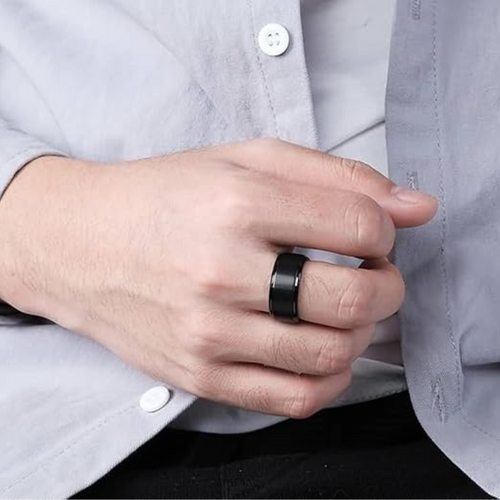 Black Beveled Edge Tungsten Carbide Ring – 8MM Men’s Wedding Band, Scratch-Resistant Comfort Fit