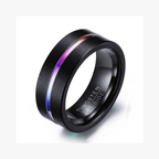 Black Tungsten Carbide Ring with Rainbow Line – 8MM Men’s Wedding Band, Scratch-Resistant Comfort Fit