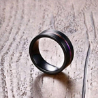 Black Tungsten Carbide Ring with Rainbow Line – 8MM Men’s Wedding Band, Scratch-Resistant Comfort Fit