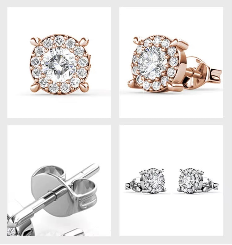 Halo Rose Gold Stud Earrings – Embellished with Swarovski® Crystals