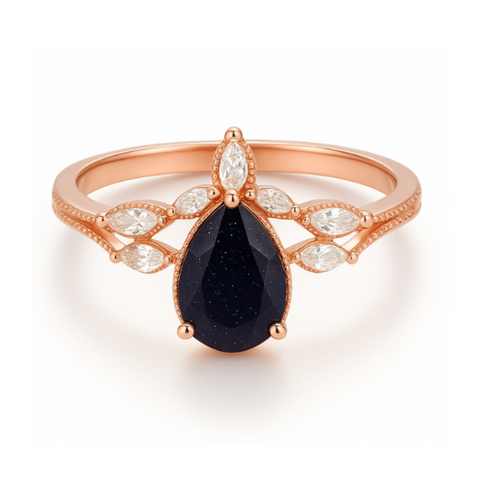 Pear Cut Blue Sandstone Engagement Ring Set