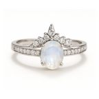 Classic Oval Moonstone Engagement Twin Set Ring