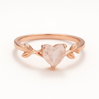 Heart Cut Natural Moonstone Leaf Engagement Ring