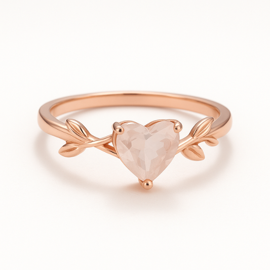 Heart Cut Natural Moonstone Leaf Engagement Ring