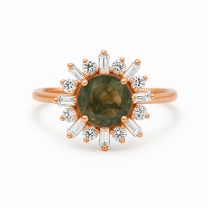 Halo Marquise Moss Agate Ring