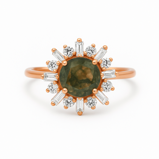 Halo Marquise Moss Agate Ring