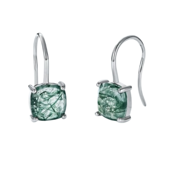 Dhia S925 Green Moss Agate Drop Earrings
