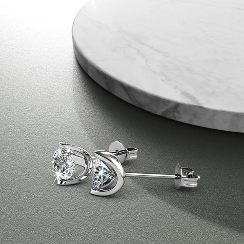 Bella Classic Stud White Gold Plated Earrings – Embellished with Swarovski® Crystals