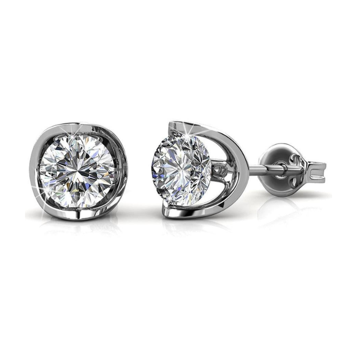 Bella Classic Stud White Gold Plated Earrings – Embellished with Swarovski® Crystals