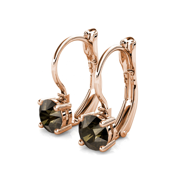 Elegant Smoky Quartz Rose Gold Plated Earrings– Embellished with Swarovski® Crystals
