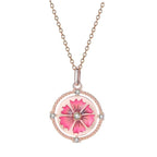 Elegant Carnation Petals Necklace in sterling silver with rose gold plating & Swarovski Zirconia. A timeless floral pendant for any occasion.