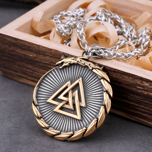 Nordic Valknut Vegvisir Necklace - Gold