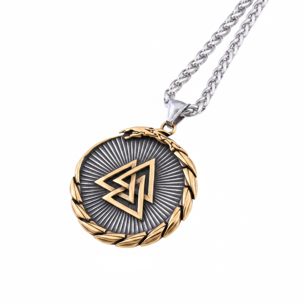 Nordic Valknut Vegvisir Necklace - Gold