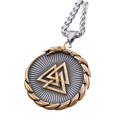 Nordic Valknut Vegvisir Necklace - Gold