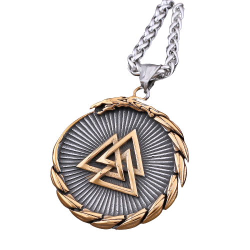 Nordic Valknut Vegvisir Necklace - Gold