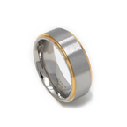 Shop the Grey Tungsten Carbide Ring with Gold Lining. 8MM comfort fit, durable, hypoallergenic & scratch-resistant. Masculine style meets nature.