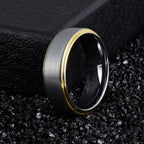Shop the Grey Tungsten Carbide Ring with Gold Bevel . 8MM comfort fit, durable, hypoallergenic & scratch-resistant. Masculine style meets nature.
