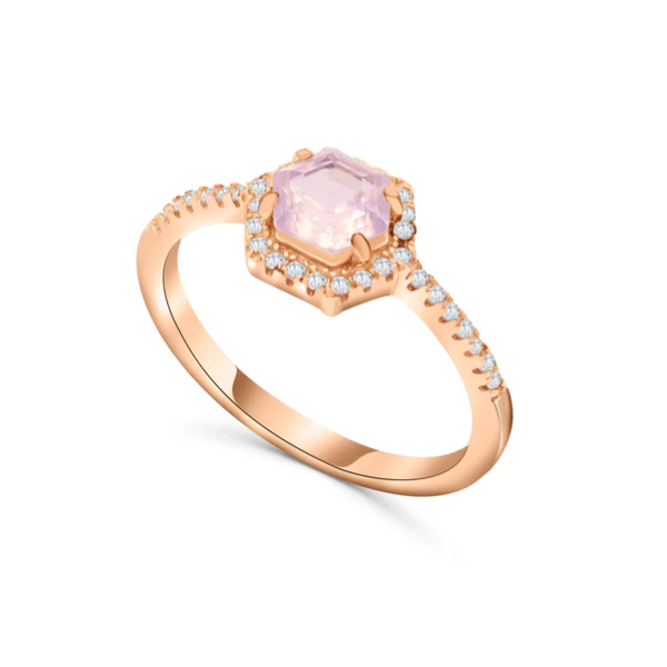 Hexagon Rose Quartz Engagement Ring