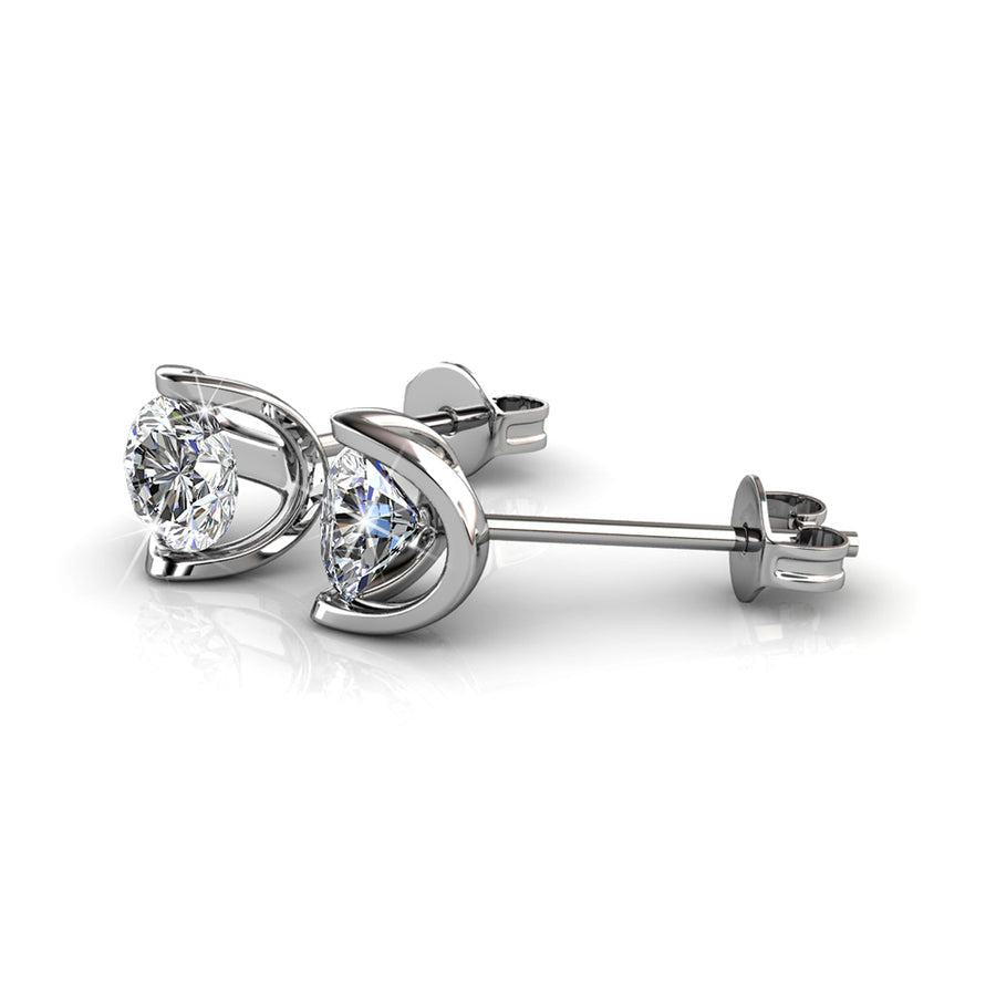 Bella Classic Stud White Gold Plated Earrings – Embellished with Swarovski® Crystals