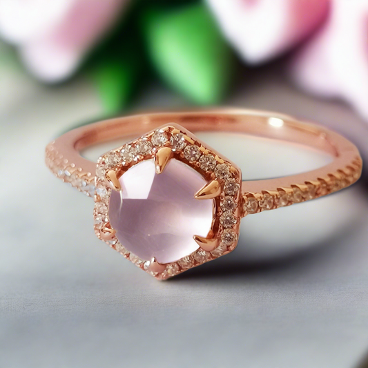 Hexagon Rose Quartz Engagement Ring