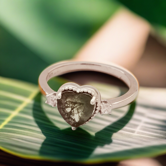 Heart Shaped Moss Green Agate Engagement Ring