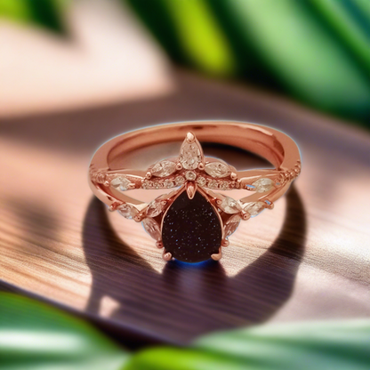 Pear Cut Blue Sandstone Engagement Ring Set – Dhia Jewellery Pear Cut Blue Sandstone Engagement Ring Set – Dhia Jewellery