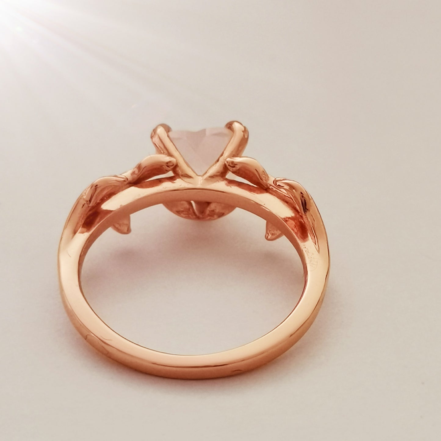 Heart Cut Natural Moonstone Leaf Engagement Ring