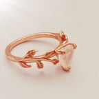 Heart Cut Natural Moonstone Leaf Engagement Ring