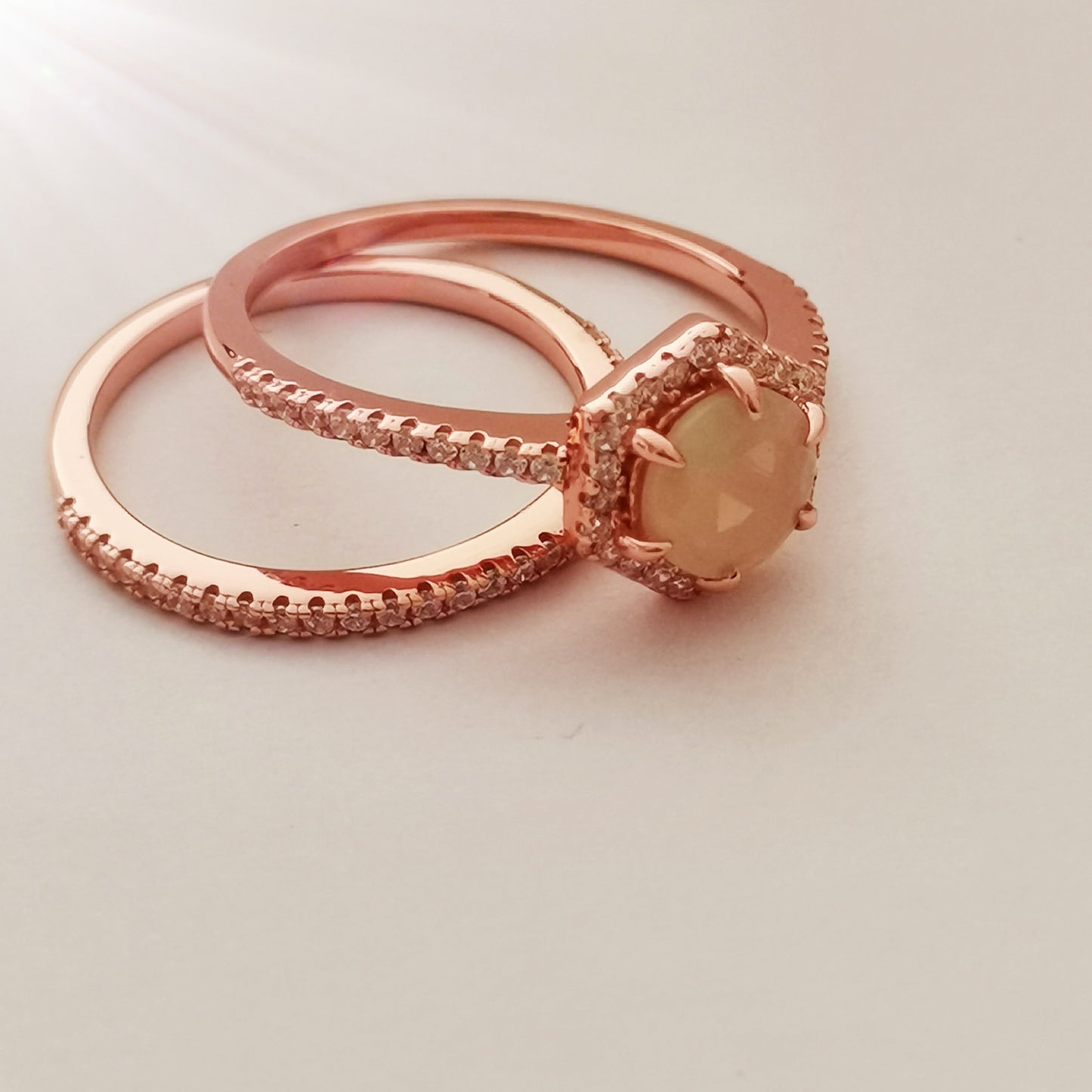 Hexagon Natural Opal Engagement Ring Set