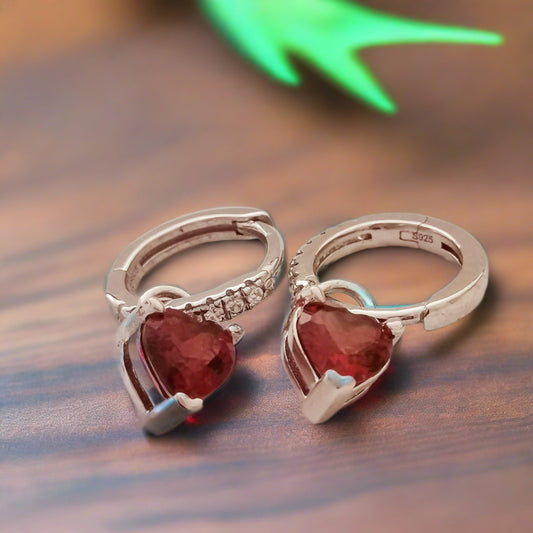 Heart Cut Earrings in Red Garnet